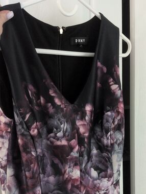 DKNY Black Dress with Mauve & Dusty Purple Floral Print